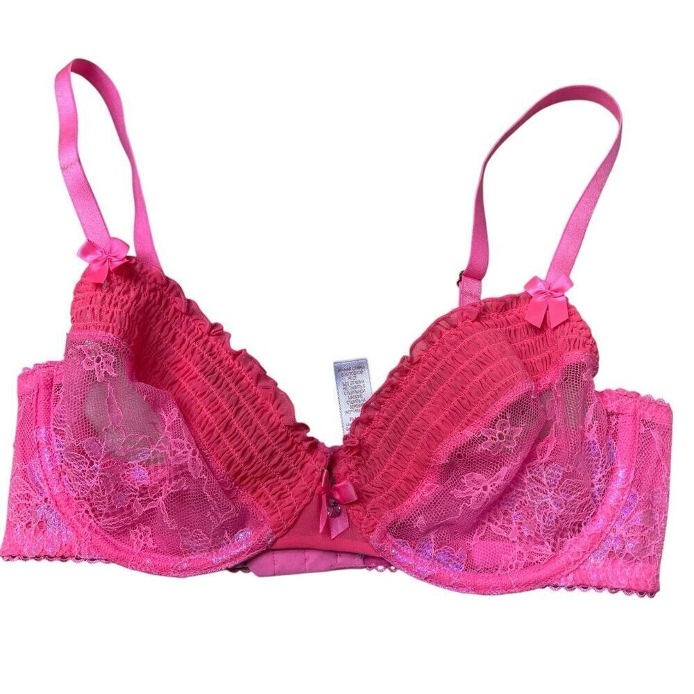 Savage x Fenty Lace Bra Sheer Mesh Hot Pink Sexy Floral 34D